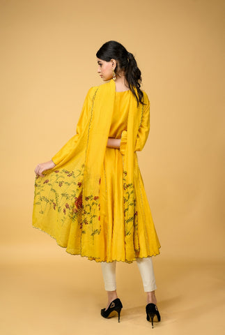 Yellow Chanderi Silk Anarkali