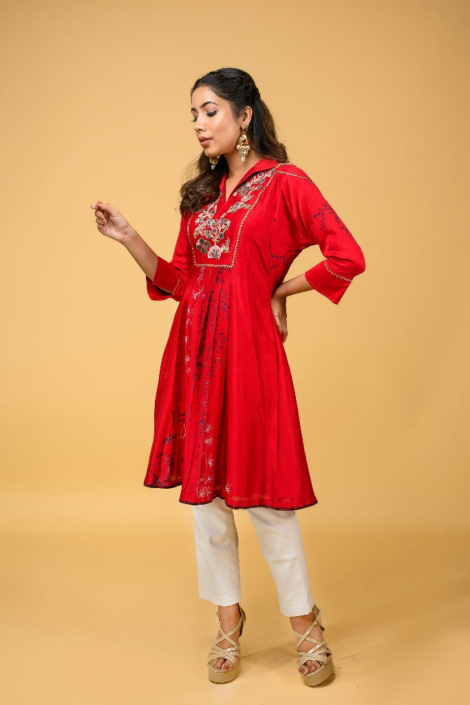 Crimson Chanderi Silk kurta