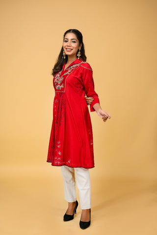 Crimson Chanderi Silk kurta