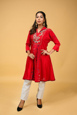 Crimson Chanderi Silk kurta