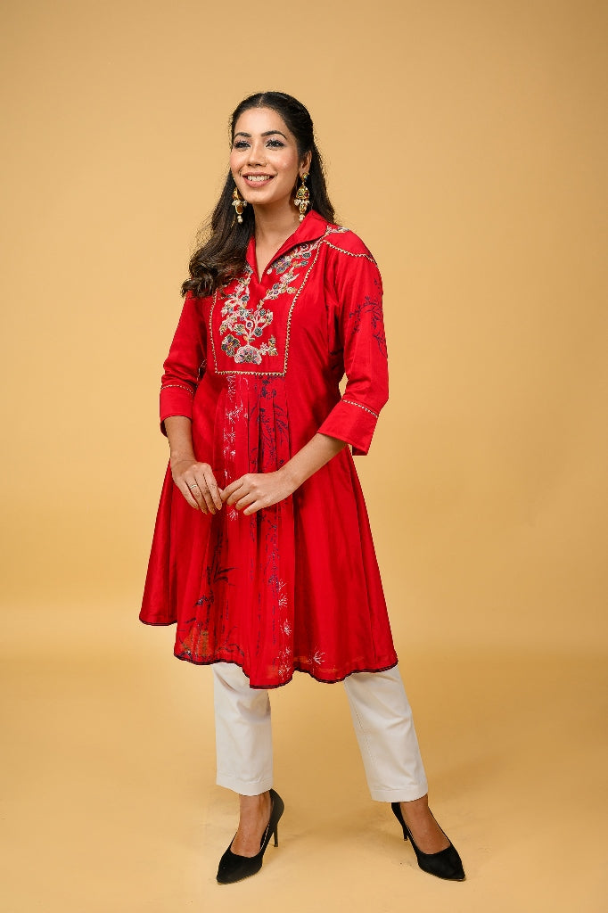 Crimson Chanderi Silk kurta